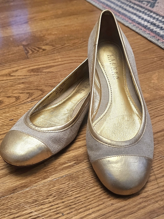 Ralph Lauren Shoes - Ralph Lauren Gold Canvas Cap-Toe Ballet Flats Women's Size 7